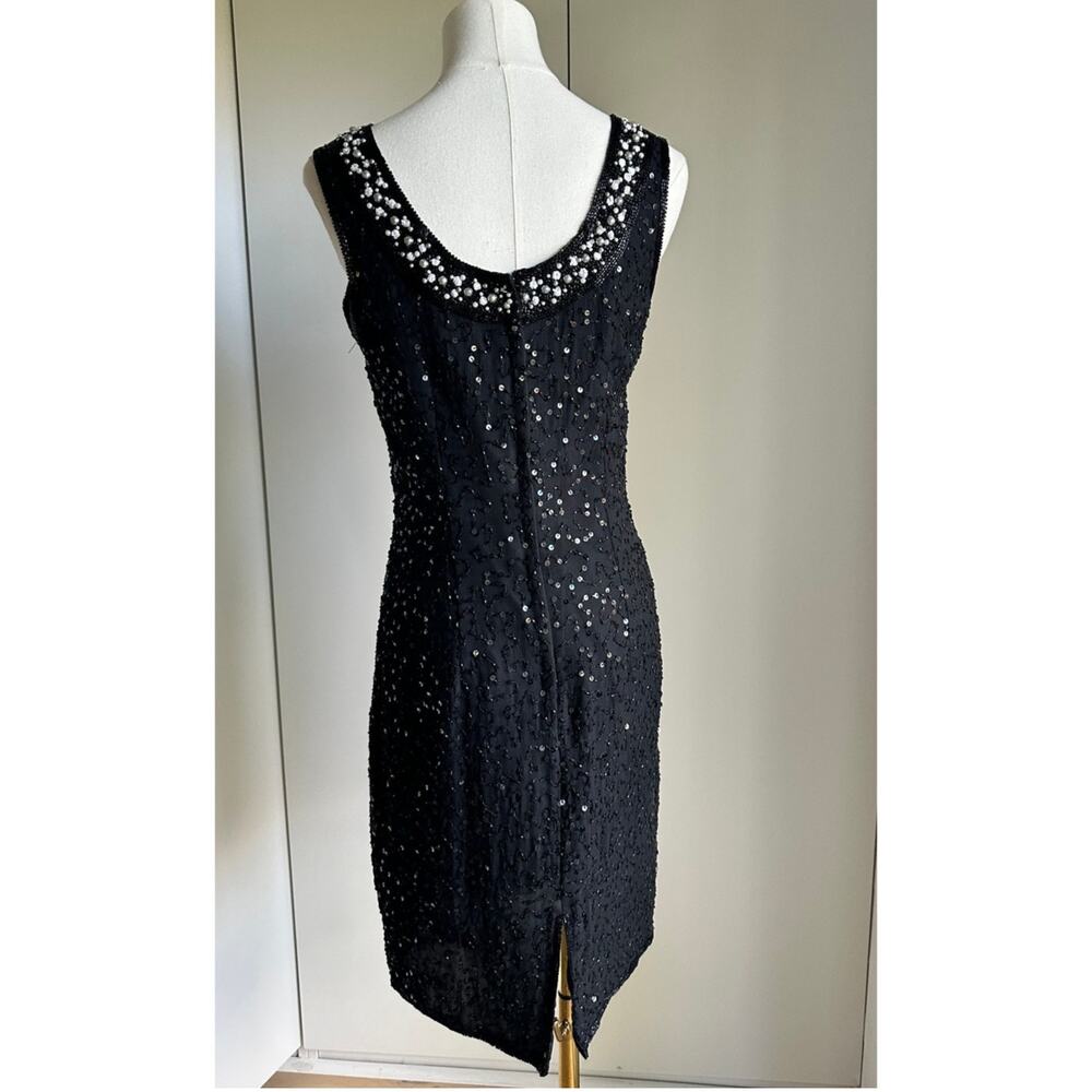 VTG 90s Silk Beaded Dress M LBD Cocktail Sheath Embellished Formal - Picture 6 of 14